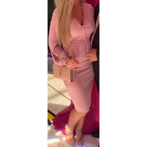 Pink Long Sleeve Peplum Dress